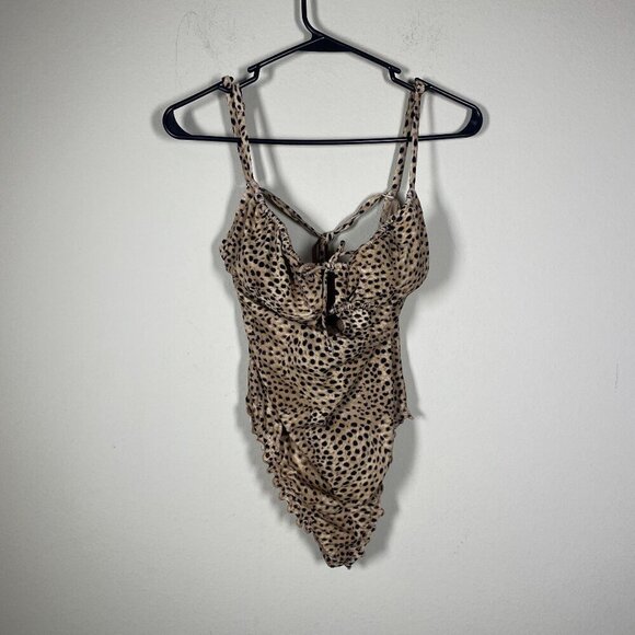 Shade & Shore Leopard Printed Tie one-piece swimsuit Beach Sz Medium - Picture 1 of 4